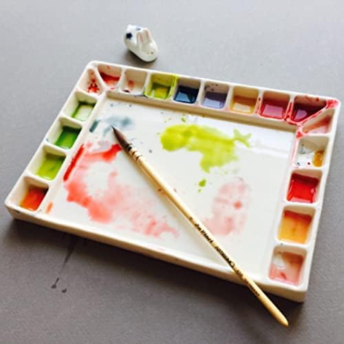 Bower Bird Ceramic Watercolor Palette 18well Rectangle Artist Professional Paint Palette for Acrylic,Gouache Painting Ceramic Mixing Tray (Porcelain) (7.8x5.7in(with Box))