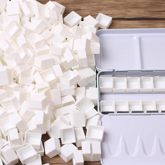 Bower Bird 100 Pcs Empty Watercolor Paint Pans White Plastic Watercolor Tins (100 Half Pans)