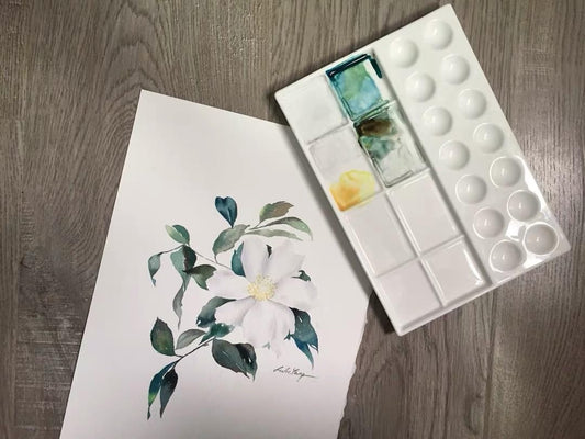 Bower Bird 14Well Ceramic Paint Palette,Porcelain Watercolor Palette,Rectangle Artist Professional Porcelain Palettes for Painting,for Acrylic,Gouache,Watercolor,Painting,Ceramic Mixing Tray