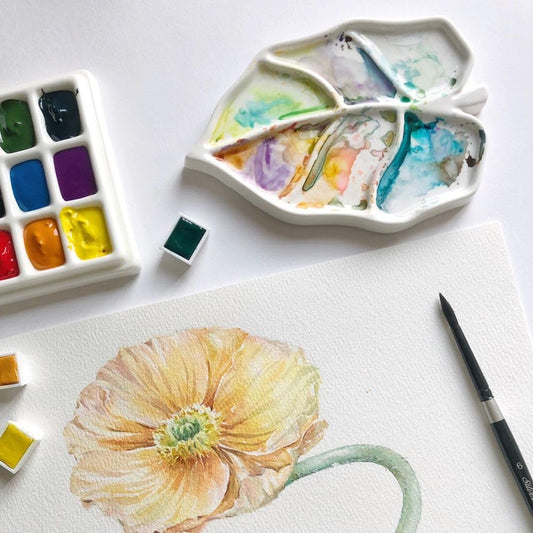 Bower Bird Ceramic Watercolor Palette,Mini 5.5in Leaf Artist Porcelain Palettes for Painting,for Acrylic,Gouache,Watercolor,Painting,Ceramic Mixing Tray (Ceramics)