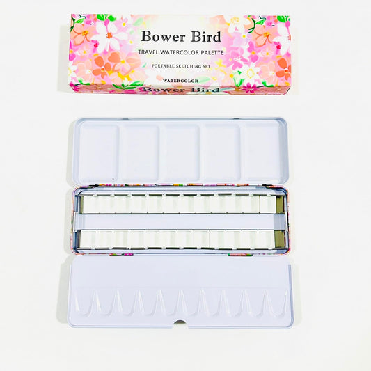 Bower Bird Empty Watercolor Palette, Metal Tin Palette for Artist Watercolors,Unique Pattern Metal Watercolor Paint Tin for Watercolors Oils and Gouache