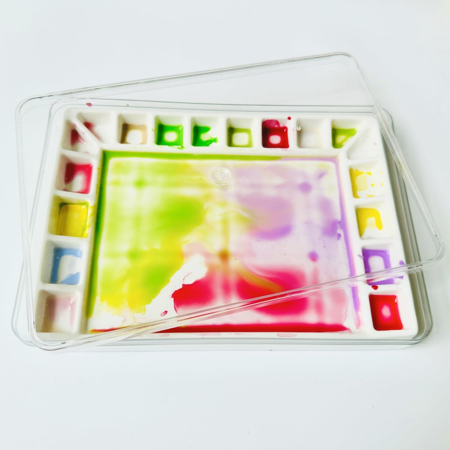 Bower Bird Ceramic Watercolor Palette 18well Rectangle Artist Professional Paint Palette for Acrylic,Gouache Painting Ceramic Mixing Tray (Porcelain) (7.8x5.7in(with Box))