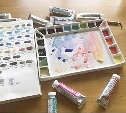 Bower Bird Ceramic Watercolor Palette 18well Rectangle Artist Professional Paint Palette for Acrylic,Gouache Painting Ceramic Mixing Tray (Porcelain) (7.8x5.7in(with Box))