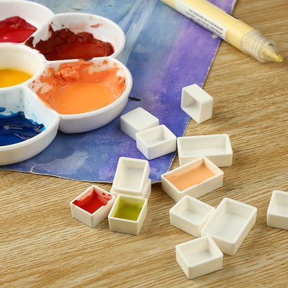 Bower Bird 48 Pcs Empty Watercolor Paint Pans White Plastic Watercolor Tins - 24 Full Pans & 24 Half Pans