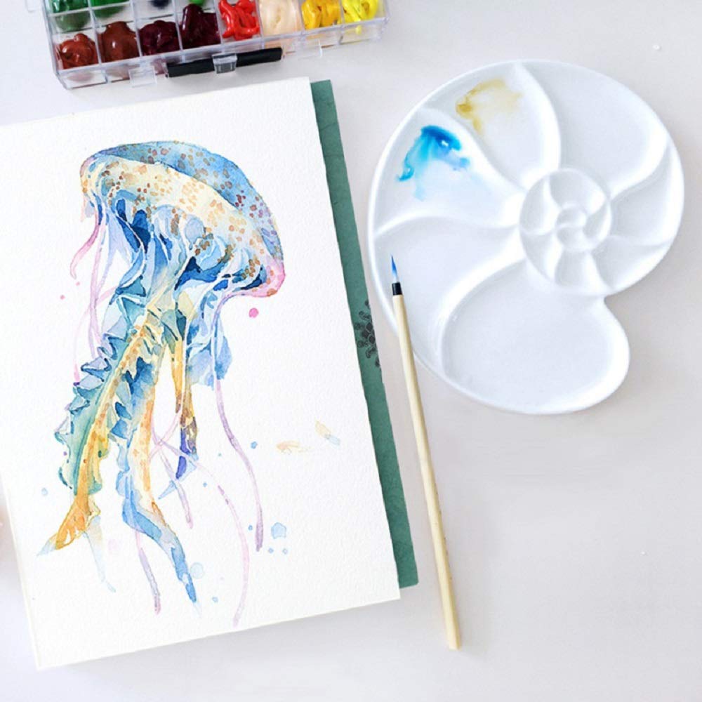 Bower Bird Ceramic Paint Palette Round Conch，Artist Professional Porcelain Watercolor Palette，Acrylic Gouache Watercolor Mixing Tray-6.7Inch