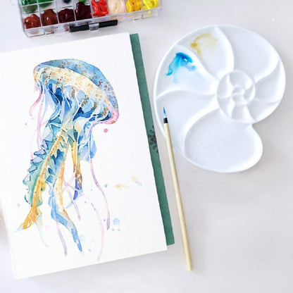 Bower Bird Ceramic Paint Palette Round Conch，Artist Professional Porcelain Watercolor Palette，Acrylic Gouache Watercolor Mixing Tray-6.7Inch