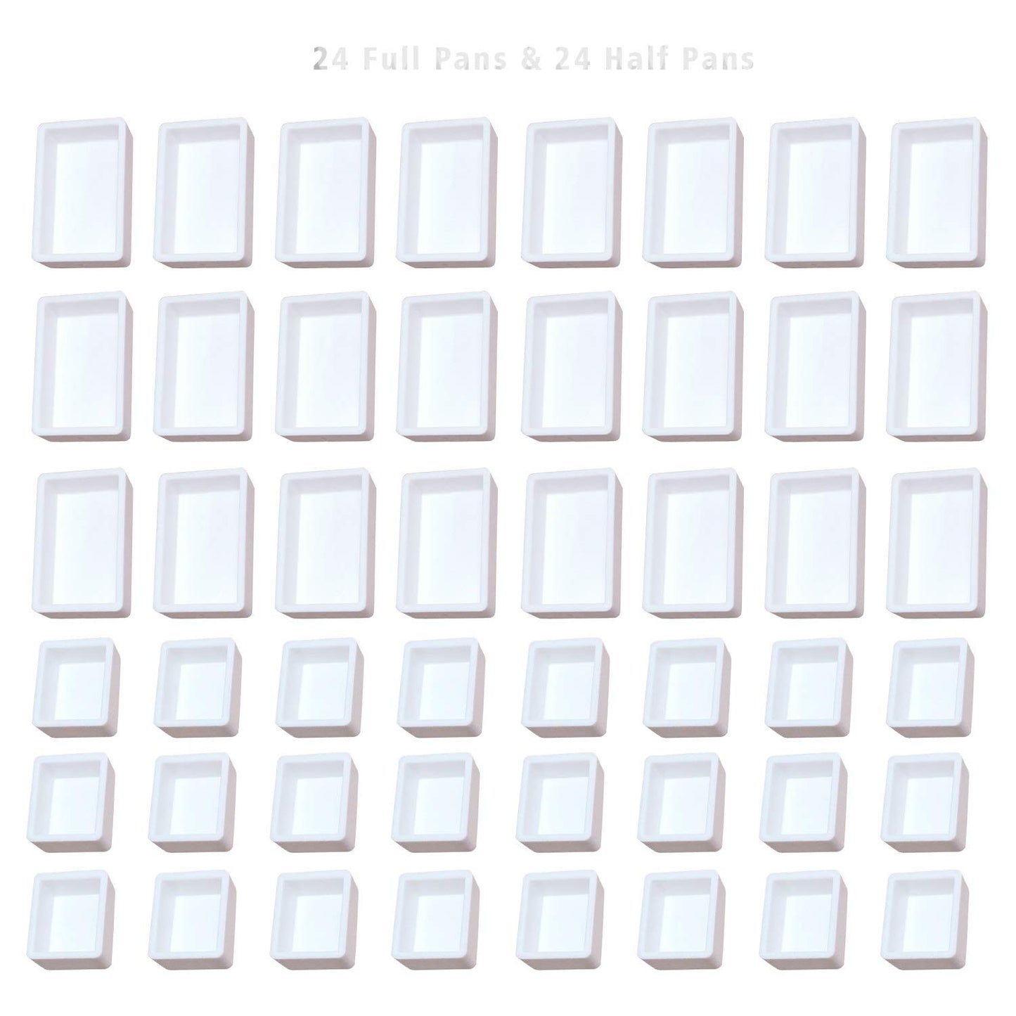Bower Bird 48 Pcs Empty Watercolor Paint Pans White Plastic Watercolor Tins - 24 Full Pans & 24 Half Pans