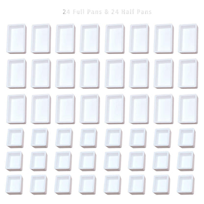Bower Bird 48 Pcs Empty Watercolor Paint Pans White Plastic Watercolor Tins - 24 Full Pans & 24 Half Pans