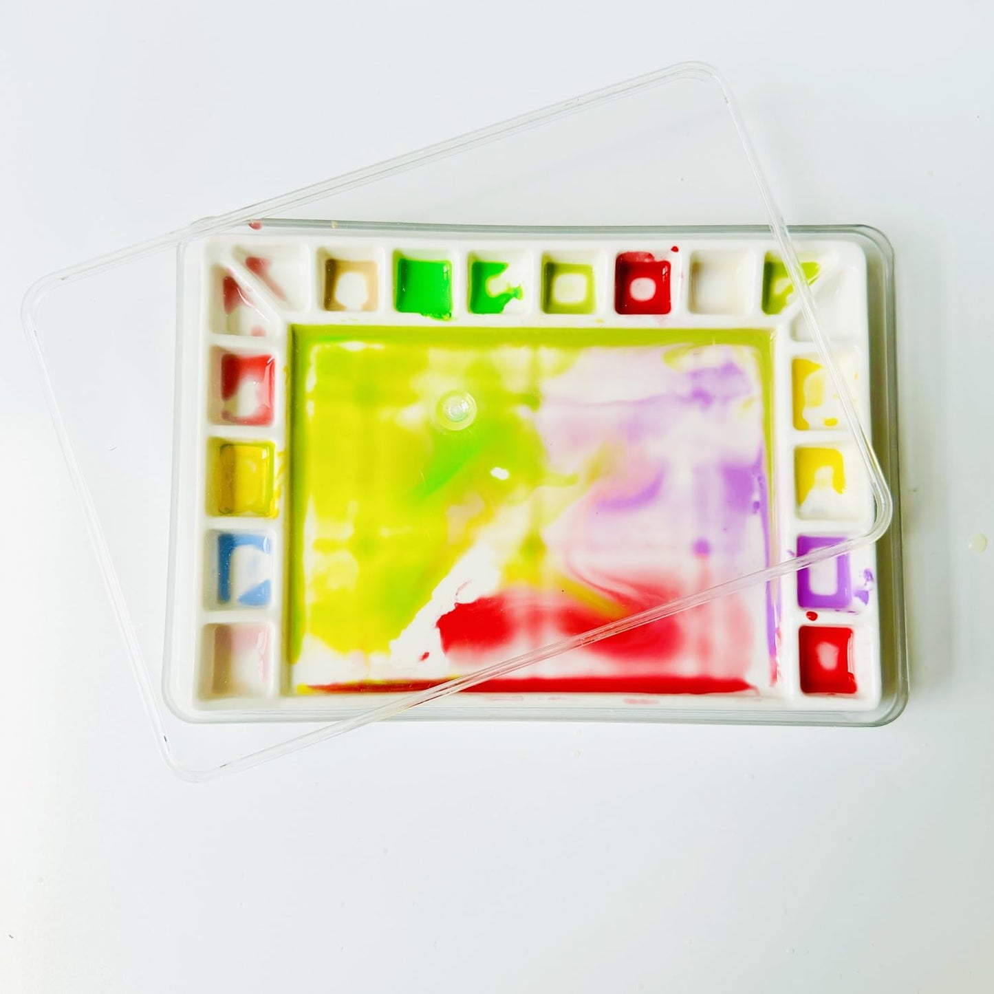 Bower Bird Ceramic Watercolor Palette 18well Rectangle Artist Professional Paint Palette for Acrylic,Gouache Painting Ceramic Mixing Tray (Porcelain) (7.8x5.7in(with Box))