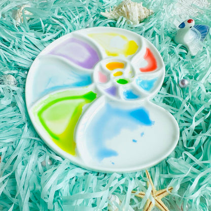 Bower Bird Ceramic Paint Palette Round Conch，Artist Professional Porcelain Watercolor Palette，Acrylic Gouache Watercolor Mixing Tray-6.7Inch