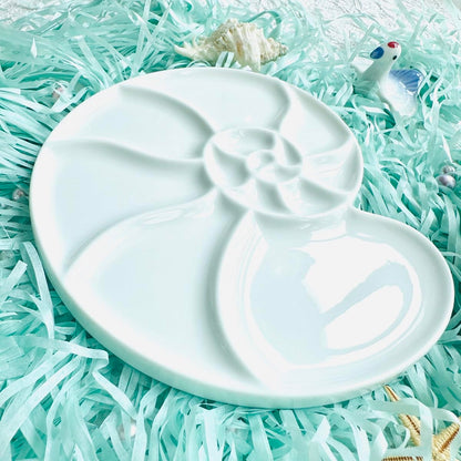 Bower Bird Ceramic Paint Palette Round Conch，Artist Professional Porcelain Watercolor Palette，Acrylic Gouache Watercolor Mixing Tray-6.7Inch